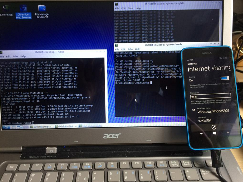 Scanning vulnerable cars with a Sprint M2M (U)SIM card (Source: Remote Exploitation of an Unaltered Passenger Vehicle)