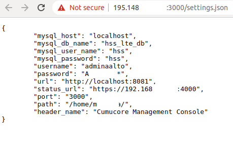 Leaked password in the core network web console