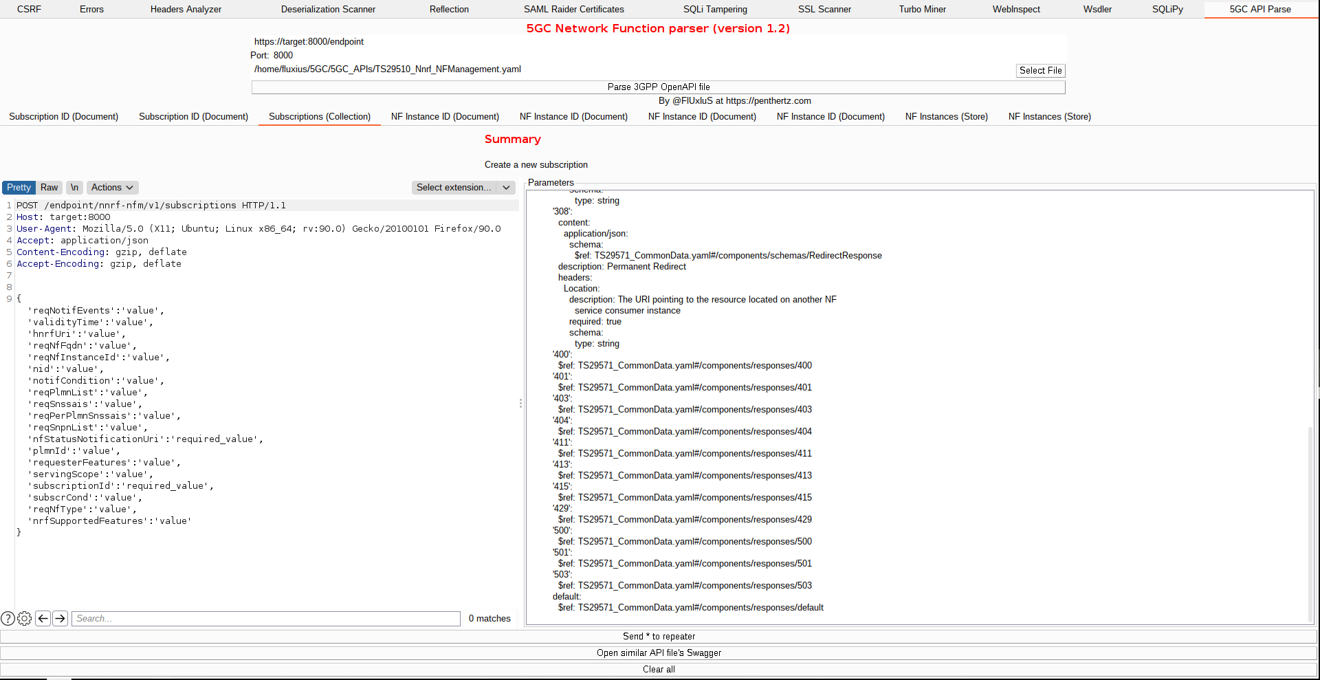 Parsed OpenAPI YAML in Burp Suite