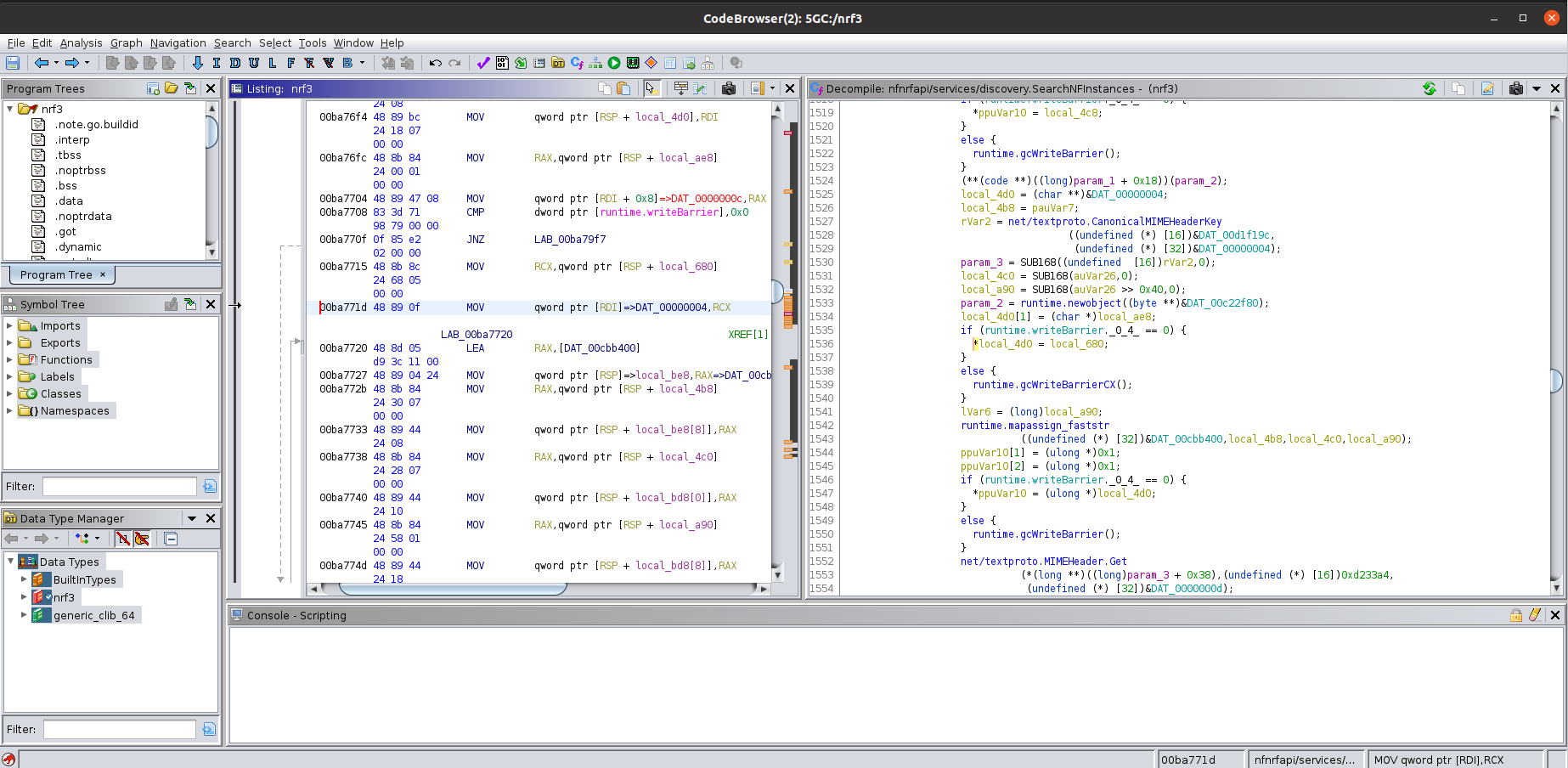 Ghidra Go Tools Plugin within `SearchNFInstances` decompiled function