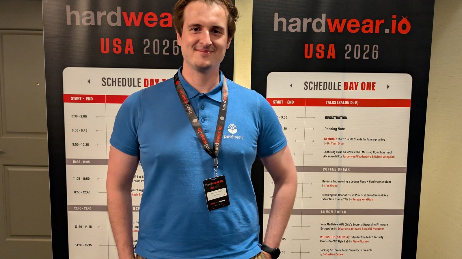 Sébastien Dudek à Hardwear.io USA 2026, où il a formé et donné une conférence